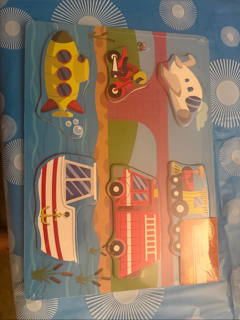 Othr Wooden Vehicle Puzzle - Red, Yellow, Blue, White